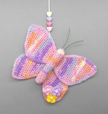 Butterfly decor ornament- simple made from scraps of yarn - Crochet