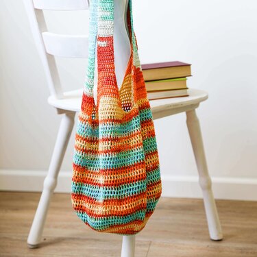 Anleitung einfaches und schnell gehäkeltes buntes Einkaufsnetz - Häkeln