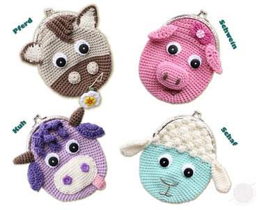 Geldtaschen "Bauernhof",  4 St., Gr. 12 x 15 cm - Häkeln