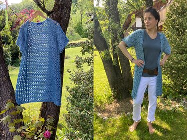 Lange Häkeljacke / Weste "Meeresblau" in 8 Größen - Bild 4
