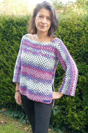 Häkelpulli "Lavendelfeld" (S/M - L/XL) einfach für alle Gr. anpassbar - Bild 4