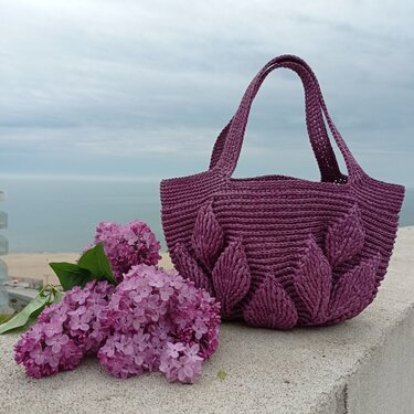 Crochet bag with leaves pattern PDF and video tutorial