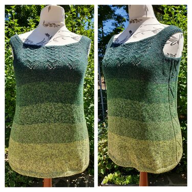 rmelloses gestricktes Top mit Gr
Gelb
Farbverlauf und Lochmuster auf Schaufensterpuppe