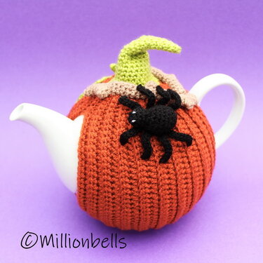 Tea Cosy Pumpkin Spider Halloween Kitchen Decoration - Crochet