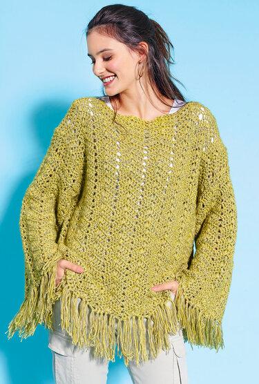 Häkelanleitung: Gerader, gehäkelter Pulli im Poncho-Look mit Fransen - Bild 2