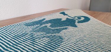 Witch on a motorcycle, Shadow Knitting, Illusion Knitting, Motif Shawl