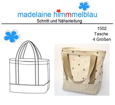 Schnittmuster-Cover: Einkaufstasche mit abgesetztem Bodenteil, zwei Trägern und zweifarbiger Stoffkombination.
