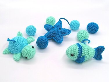 Kinderwagenkette Ahoi PDF Häkelanleitung, Fisch, Schildkröte, Seestern