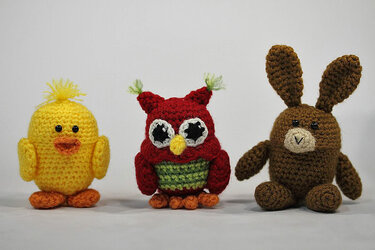 Häkelanleitung Ü-Pet Set - Eule, Hase, Küken, Rabe, Papagei und Maus