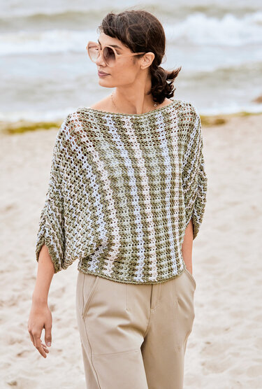 Strickanleitung: Quergestrickter Pulli mit Fledermaus-Ärmeln