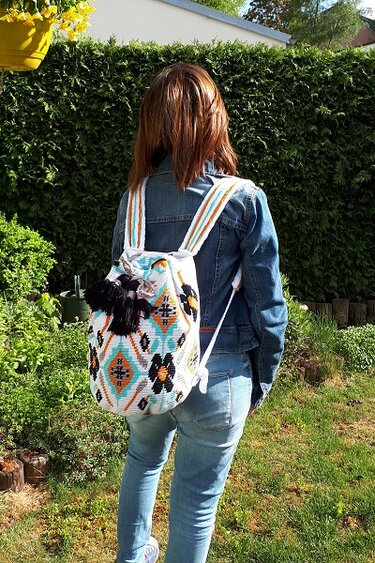 Rucksack mit Tapestrytechnik gehäkelt, Karibik-Urlaub L - Häkeln