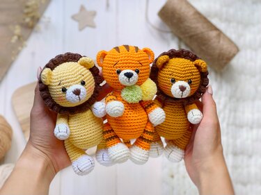 SET of 5 Amigurumi crochet patterns: tiger, lion, zebra, elephant, giraffe