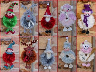 5er komplett Set Serie "die Flauschis" Holzringe Gardinenringe Weihnachten - Häkeln
