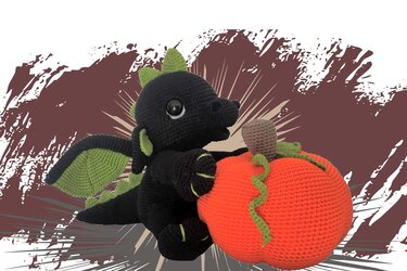 Halloween Dragon with Pumpkin Pattern Amigurumi PDF Deutsch - English
