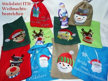 Weihnachtenssäckchen Stickdatei ITH 13x18 Weihnachten - Sticken