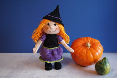 Häkelanleitung Hexe mit Kessel, Kürbis und Katze - PDF Datei