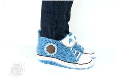 Hausschuhe (Sneakers)  "Jeans" Gr. 34-45 - Häkeln