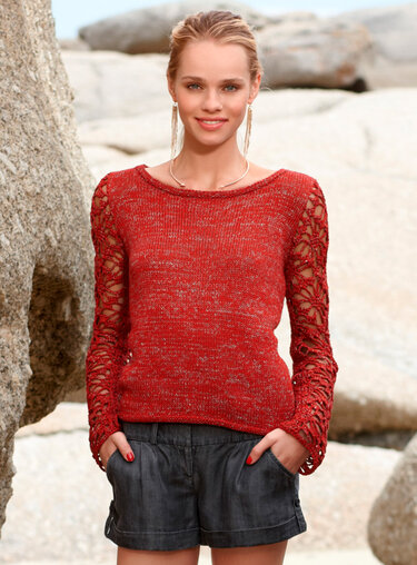 Strickpulli Magda mit gehäkelten Ärmeln