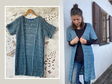 Long-Cardigan / Vest "Sea Blue" (8 sizes) for all seasons