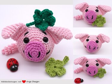 Häkelanleitung Glücksschweinchen mit Kleeblatt