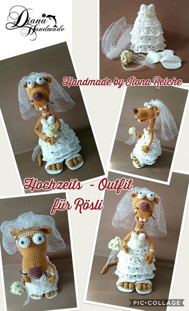 Wiesel Rösli im Hochzeits-Outfit, Häkelanleitung