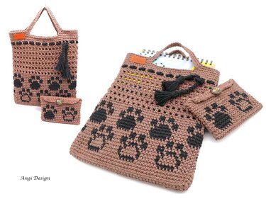 Häkeltasche & Etui mit Pfotenmotiv - Häkeln