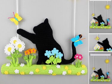 Little chubby cat - hanging decoration for doors & walls - Crochet
