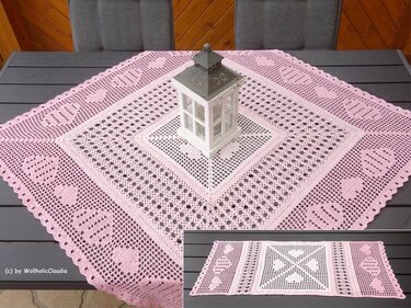 Häkelanleitung Set "Herz an Herz" Mitteldecke + Tischläufer