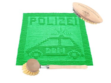 Strickmotiv „ Polizeiauto 110 “ Deckchen Spüllappen Schnuffeltuch Anleitung - Stricken
