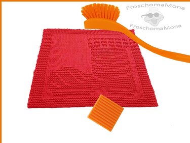 Rotes, quadratisches gestricktes Spültuch mit Herzmotiv und Struktur