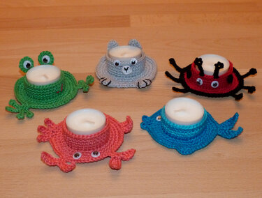 Häkelanleitung für Teelichthalter Tiere: Frosch Katze Käfer Fisch Krabbe