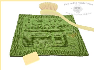 Camping Spültuch Waschlappen Deckchen „ I love my Caravan “ Strickanleitung