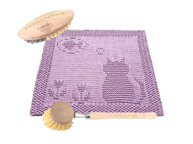 Katzen Spültuch Pfotentuch Deckchen „ Kater träumt vom Fisch “ Anleitung - Stricken