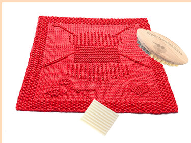 Spültuch „Wollverliebt“ Wollknäuel Schere Herz Strickanleitung Spültücher