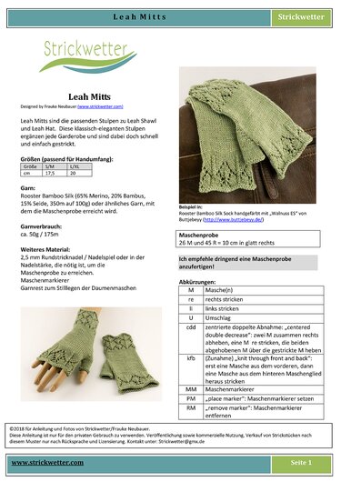 Leah Mitts - Knitting pattern