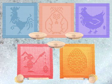 5 verschiedene Deckchen „ Spültücher Spar-Set Ostern II“ Strickanleitungen