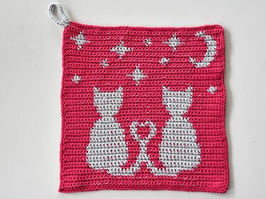 Häkelanleitung Tuch / Waschlappen "Katzenliebe" - inkl. Tapestry Grundkurs - Bild 4