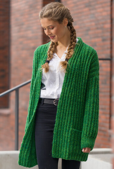Midori - Smargdgrüner Cardigan in falschem Patentmuster - Bild 3