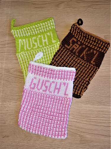 Waschhandschuh Häkelanleitung 3 verschiedene Schriftzüge - Bild 4