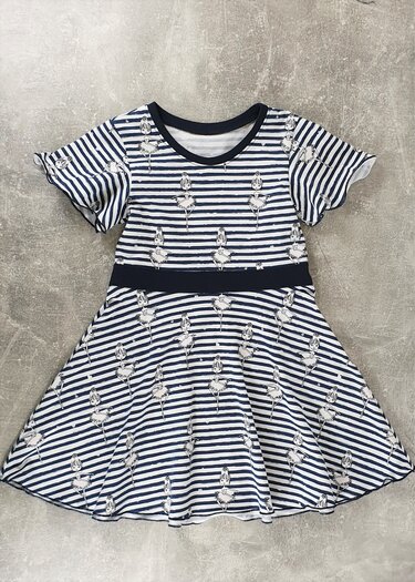 Bella Kids Jersey Dress – Twirly Dress with Flutter Sleeves EU86–158/US1-12 - Sewing