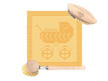 Deckchen Kuscheltuch „ Kinderwagen “ Strickanleitung Babykutsche Spültücher