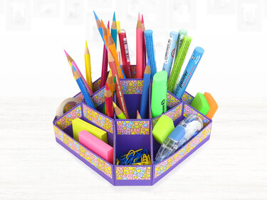 Stiftehalter mit elf Fächern – Bastelanleitung und Vorlagen