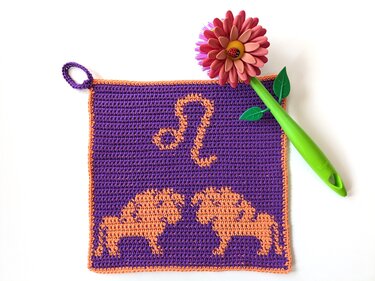 Sternzeichen Tuch / Topflappen "Löwe" - Häkelanleitung