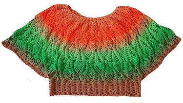 Gehäkeltes Damen-Top mit Farbverlauf in Orange, Grün und Braun und filigranem Lochmuster