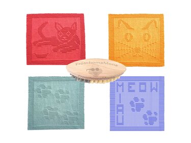 Sparset Katze Spültücher 4 Katzen Strickanleitungen im Set Pfotentuch Spüli