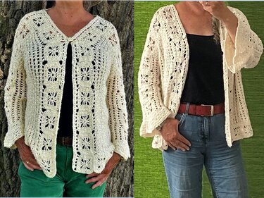 Jacke mit Grannys und Trompetenärmeln - Häkelanleitung