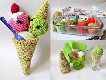 Häkelanleitung Verliebte Eisbällchen - Eis in der Waffel