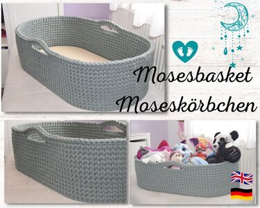 Bobbiny Moses Basket, crochet, baby, gift, birth