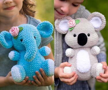 SET of 2 Crochet patterns: Elephant and Koala