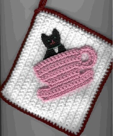 Kitty in Tea Cup Potholder  - Crochet
